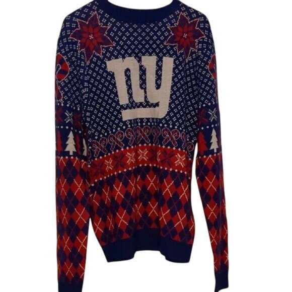 NY Giants NFL Blue & Red Ugly Christmas Sweater L - Picture 6 of 8